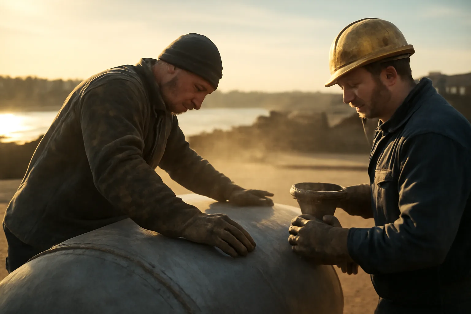 Boilermaker crew fitting a steel vessel in an Arkansas industrial yard