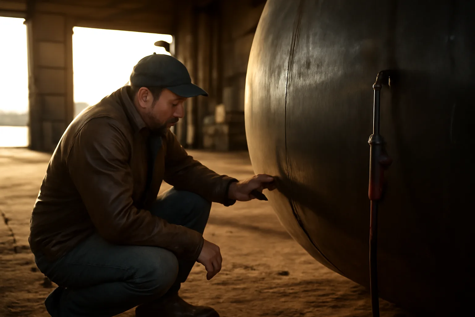 Boilermaker checking a steel vessel weld in a Georgia shop