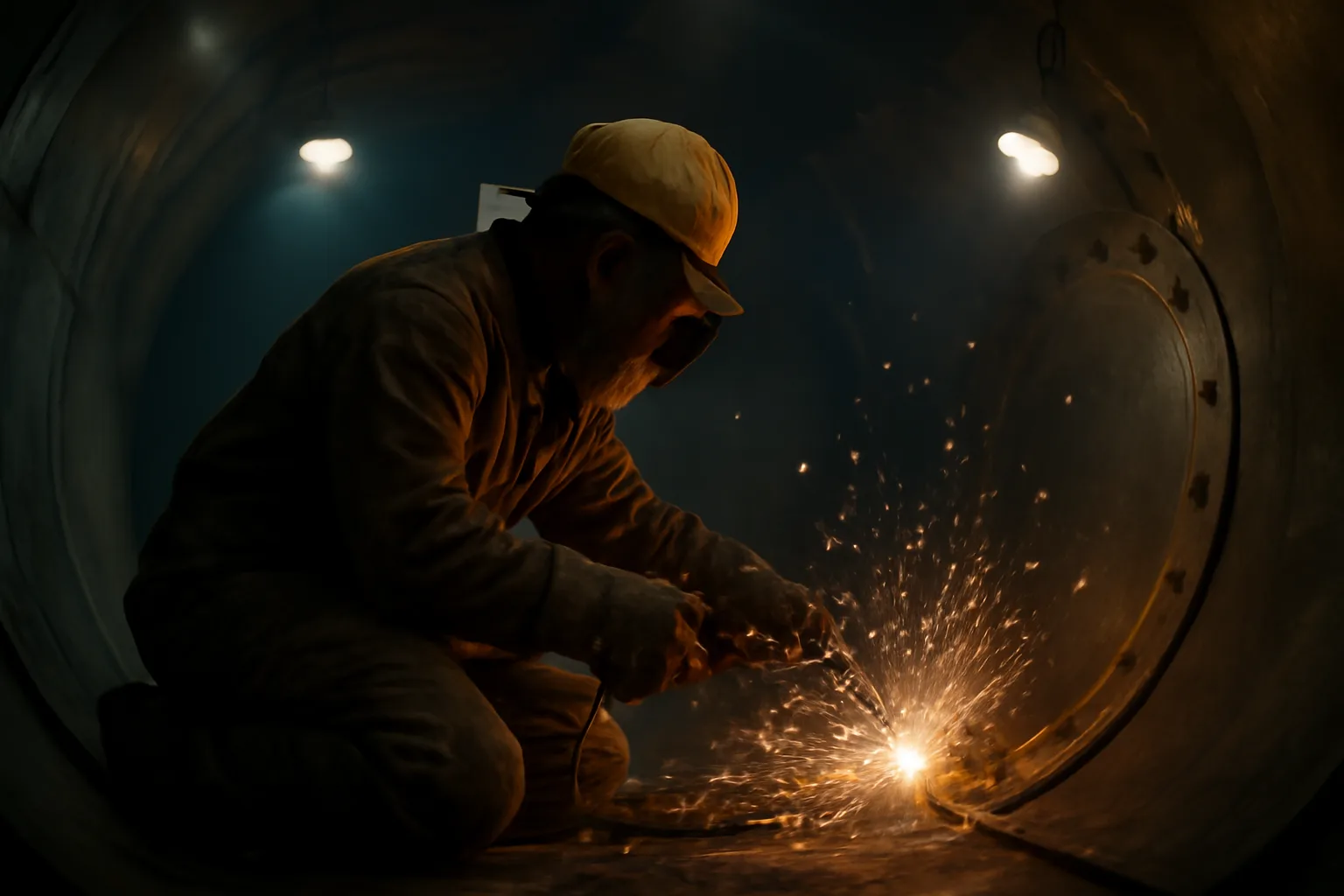 Boilermaker welding inside a large pressure vessel at an Arizona industrial facility
