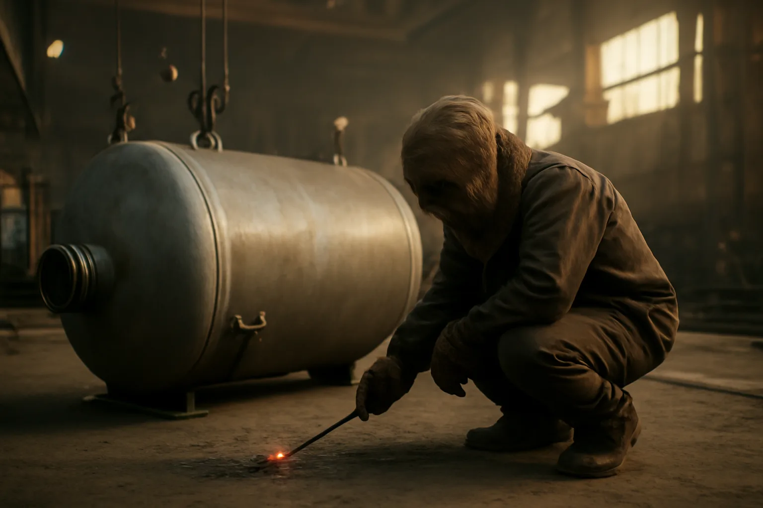 Boilermaker working a steel vessel in a Georgia shop