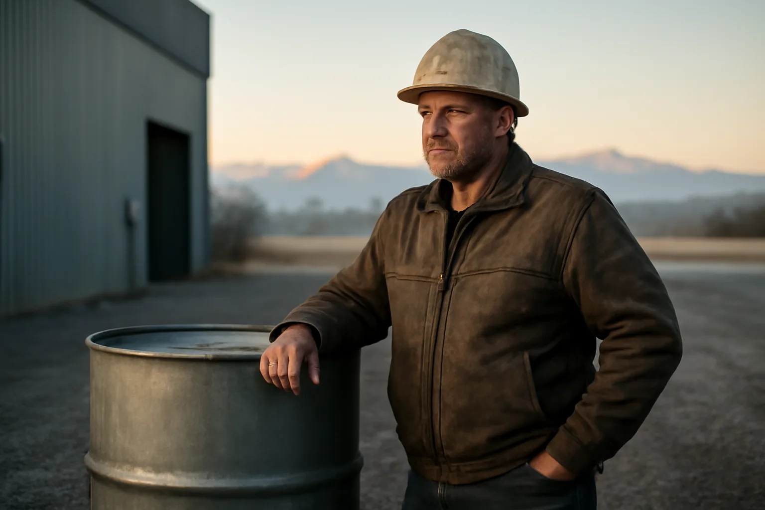 Boilermaker beside a steel drum in a Colorado industrial yard