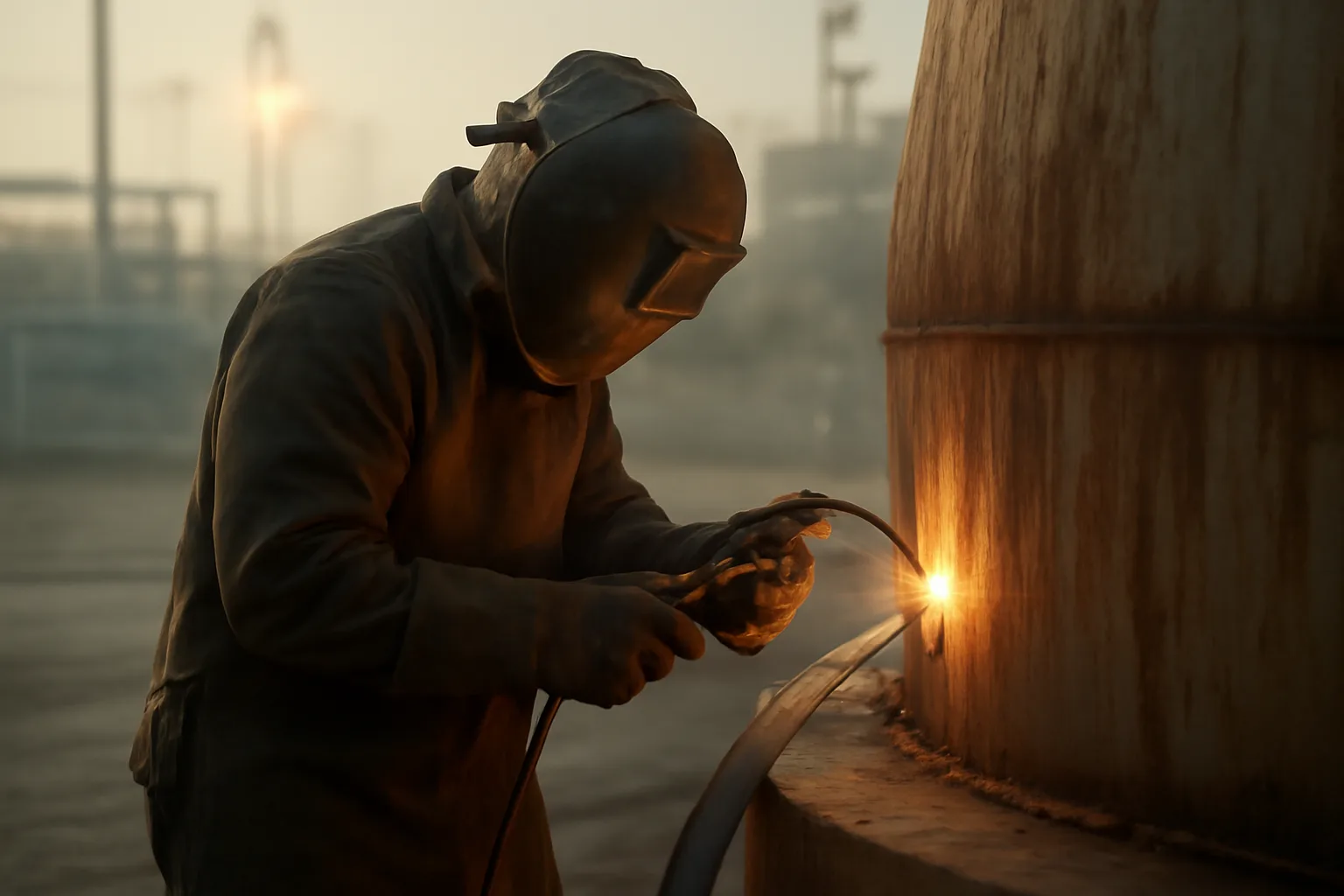 Boilermaker fitting steel plate on a Florida plant boiler drum